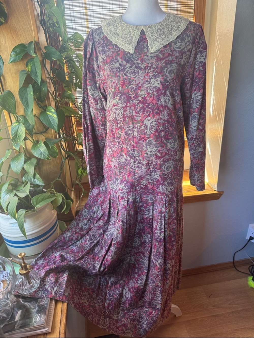 VTG 80’s Laura Ashley DropWaist Floral Dress Great Britain peter pan Lace collar